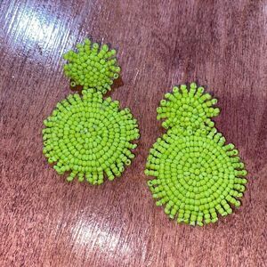Light Green Seed Bead Weaving Layered Earrings